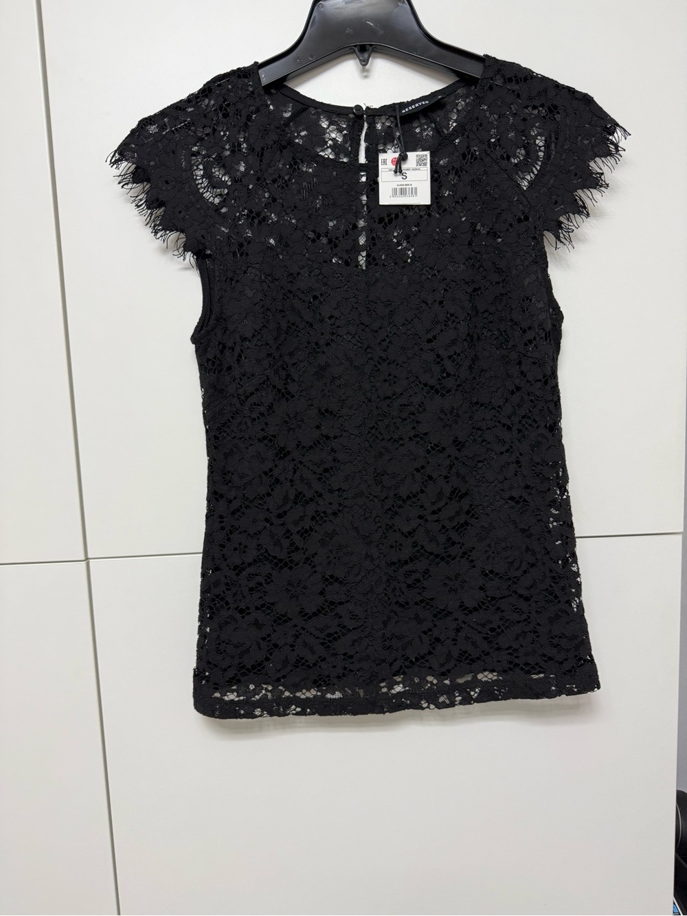 Reserved Black Lace Cap-Sleeve Blouse size S